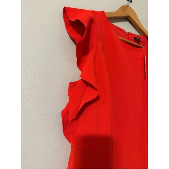 Ann Taylor Size 12 Ruffle Shoulder Sheath Dress Bright Red Career Cocktail NWT - Picture 5 of 9